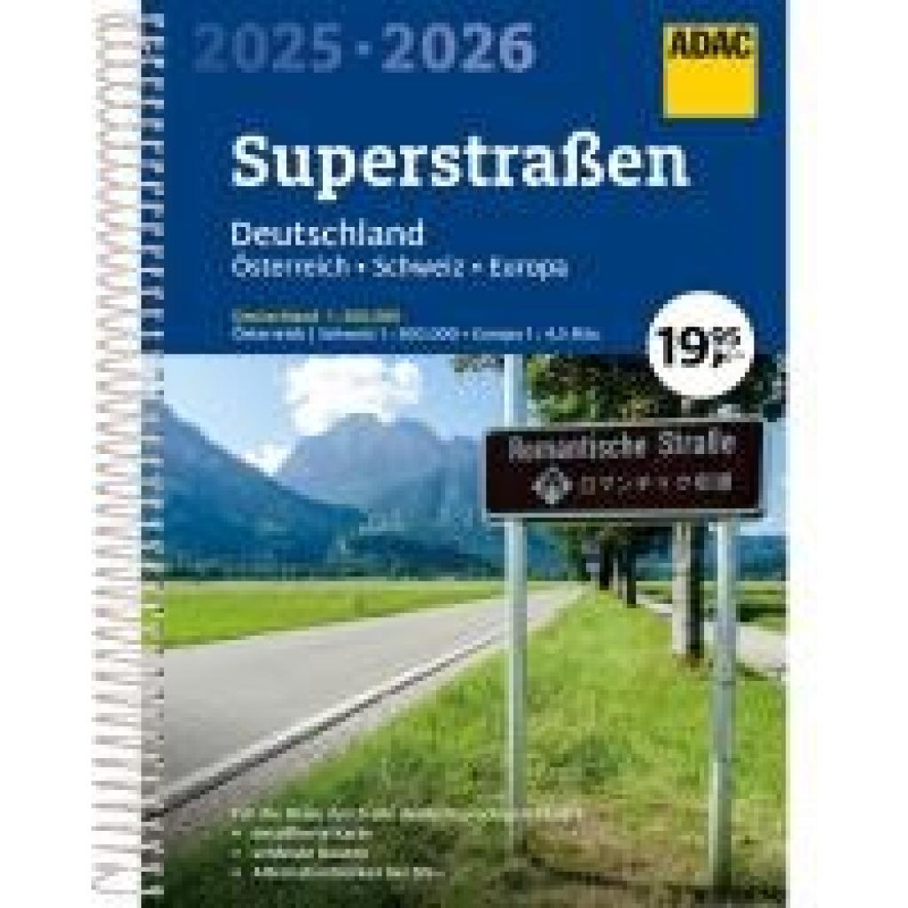 ADAC Superstraßen Autoatlas 2025/2026 Deutschland 1:200.000, Österreich, Schweiz 1:300.000 mit Europa 1:4,5 Mio.