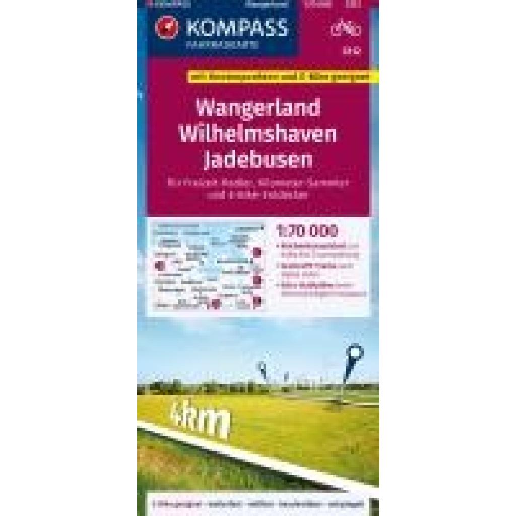 KOMPASS Fahrradkarte 3312 Wangerland, Wilhelmshaven, Jadebusen mit Knotenpunkten 1:70.000