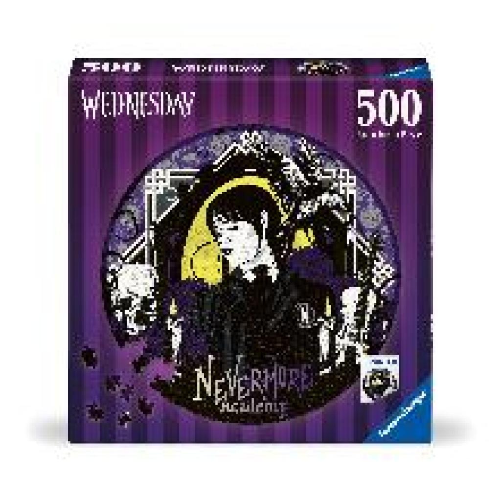 Ravensburger Puzzle 17573 - Nevermore Academy - 500 Teile Wednesday Rundpuzzle für Erwachsene und Kinder ab 14 Jahren