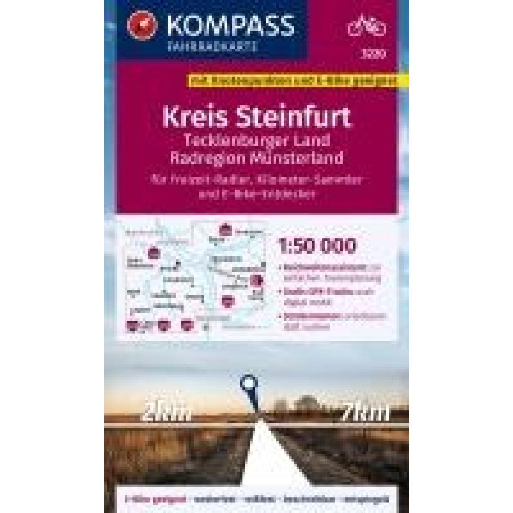 KOMPASS Fahrradkarte 3220 Kreis Steinfurt, Tecklenburger Land, Radregion Münsterland mit Knotenpunkten 1:50.000