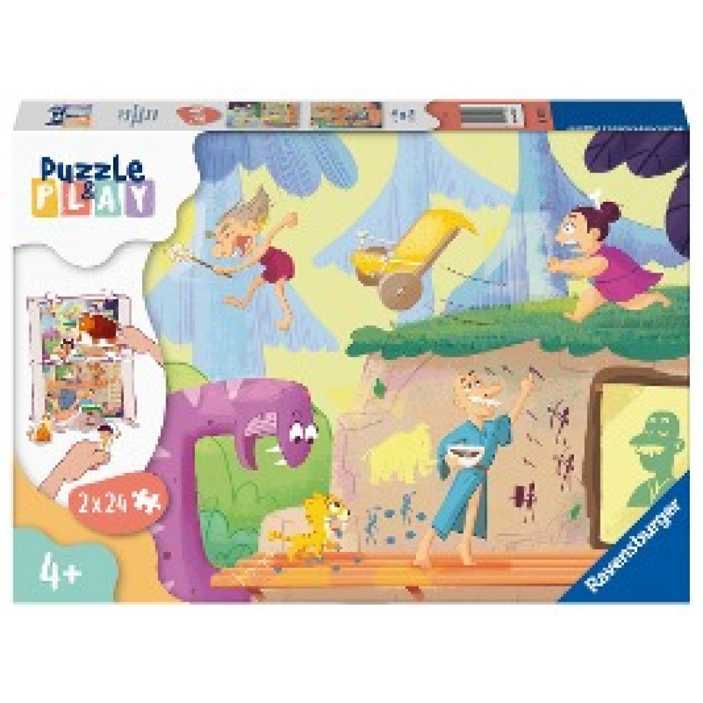 Ravensburger Kinderpuzzle Puzzle&Play 05674 - Im Steinzeitdorf - 2x24 Teile Puzzle für Kinder ab 4 Jahren