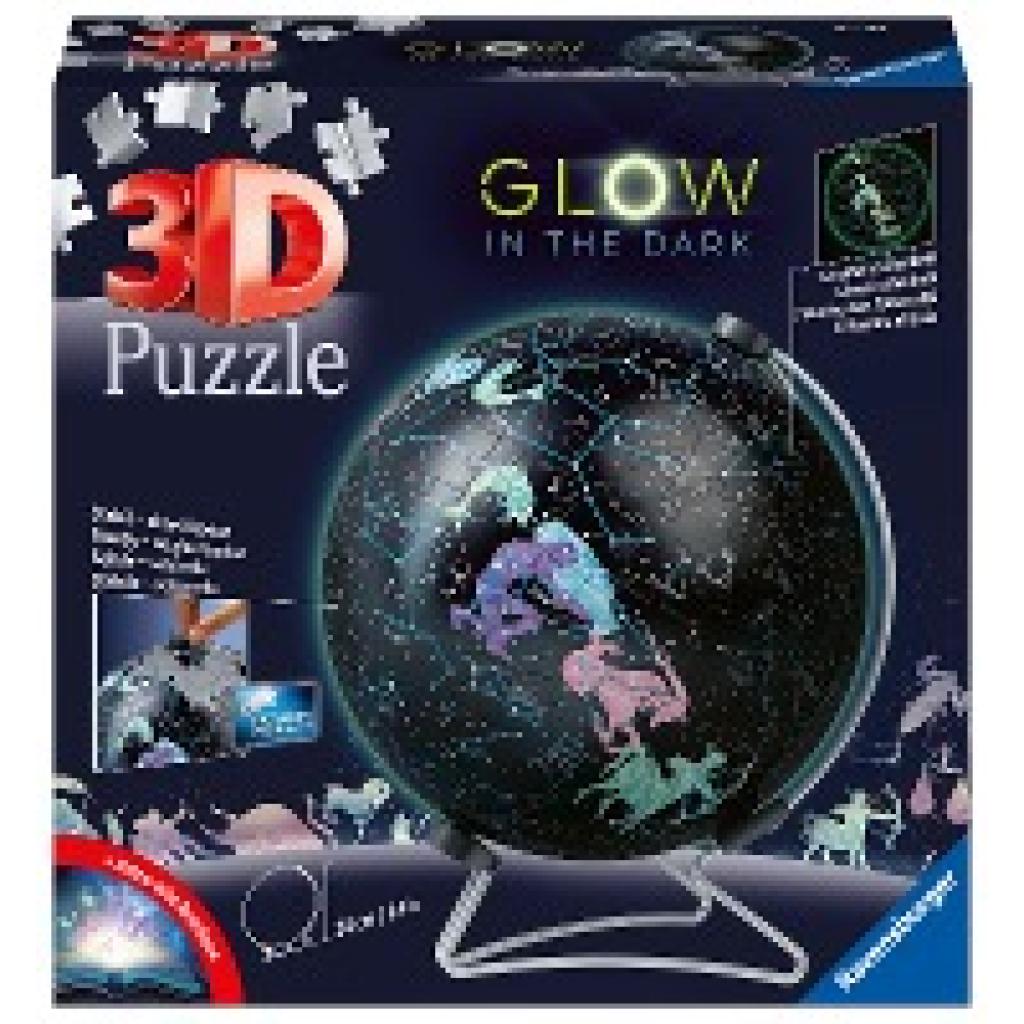 Ravensburger 3D Puzzle 11544 - Glow In The Dark Sternenglobus - 190 Teile - Nachleuchtender Globus für Kinder und Erwach