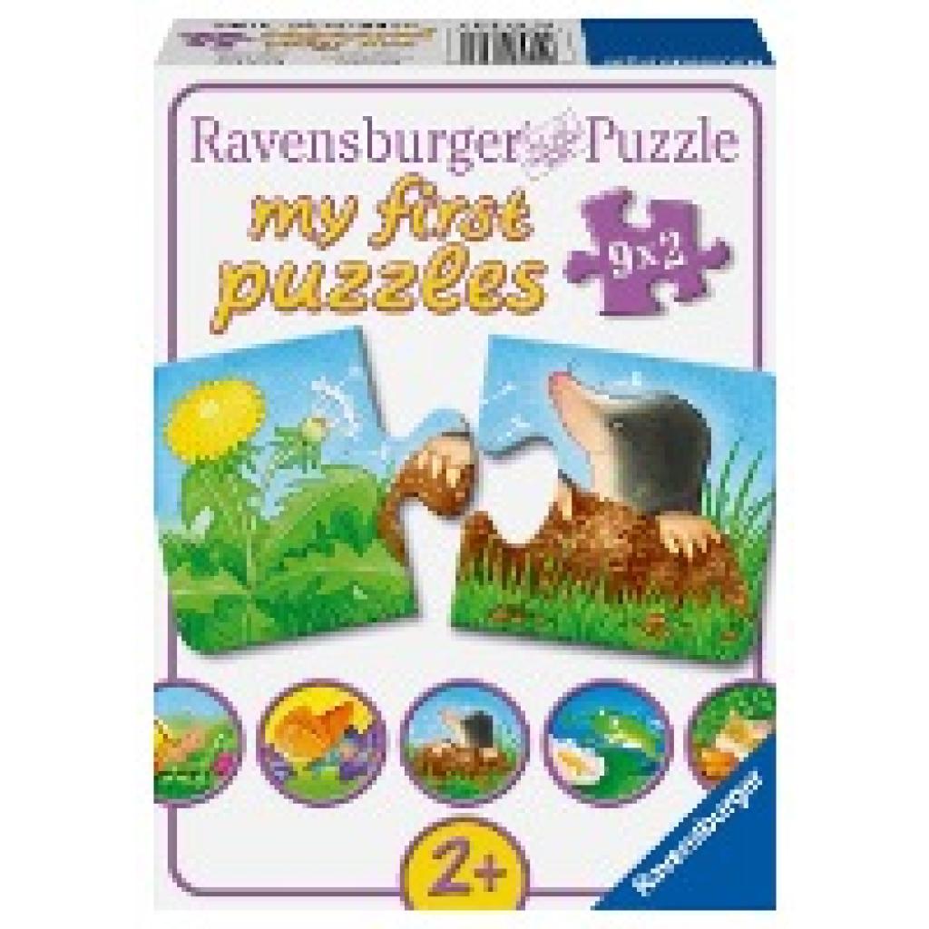 Tiere im Garten. Puzzle 9 x 2 Teile