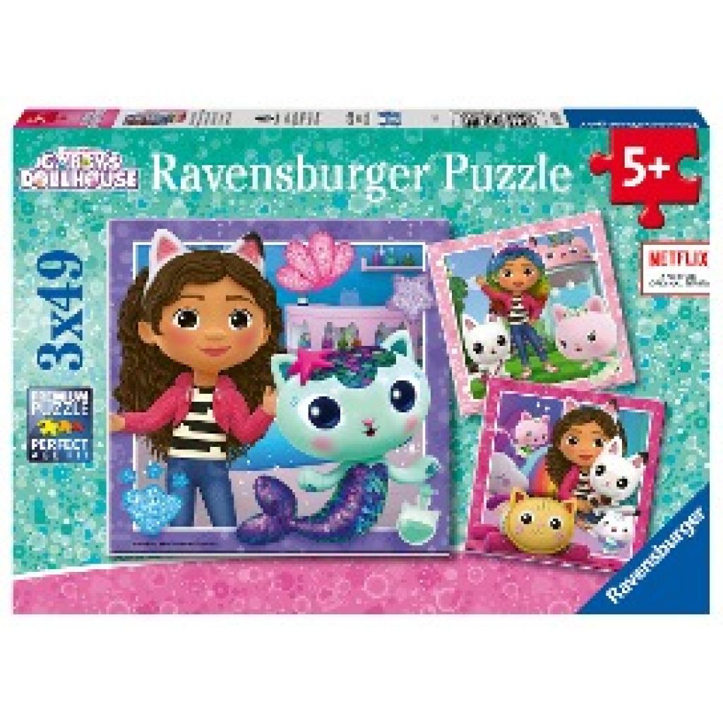 Ravensburger Kinderpuzzle 05659 - Spielzeit mit Gabby - 3x49 Teile Gabby's Dollhouse Puzzle für Kinder ab 5 Jahren