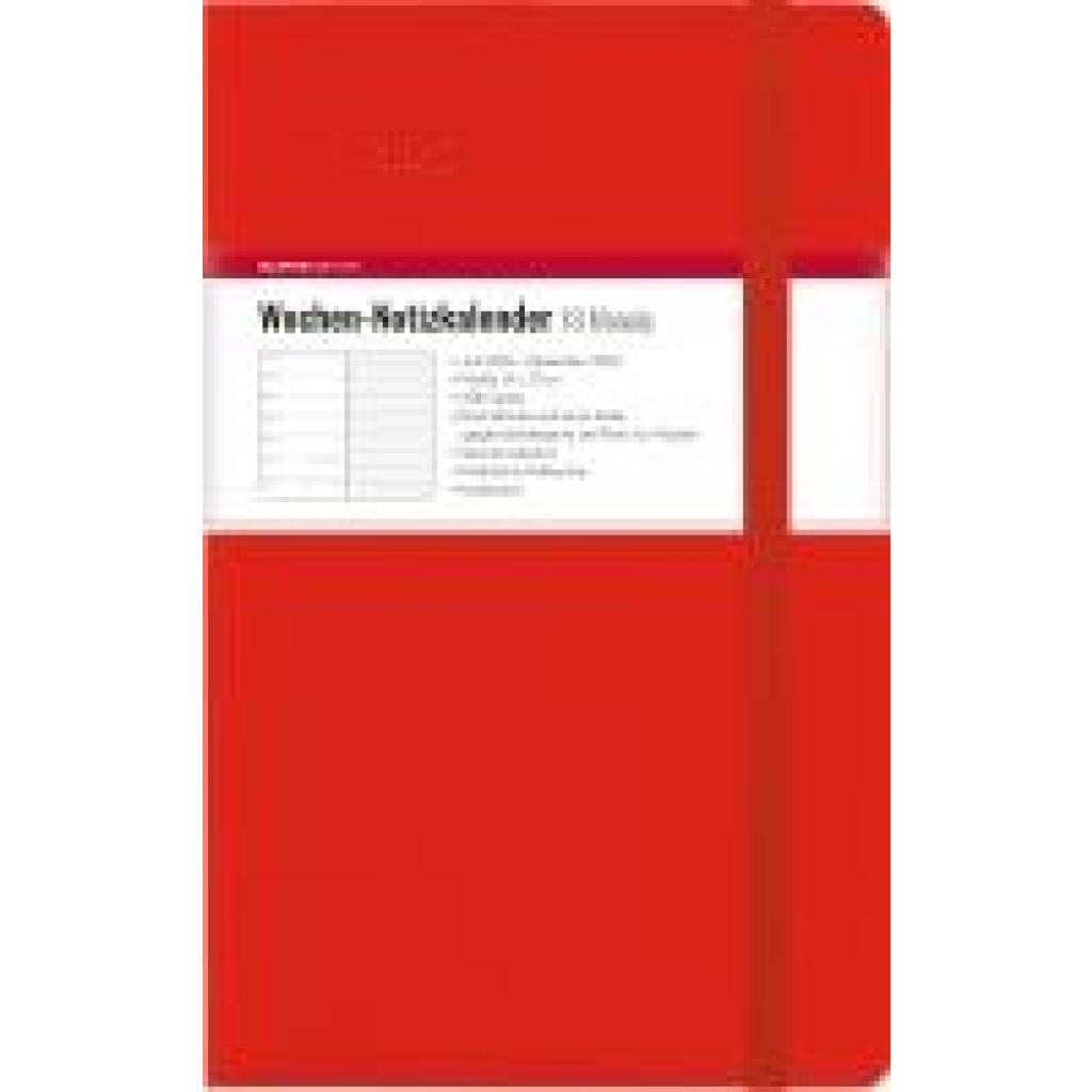 Wochen Notizkalender 18 Monate groß Red 2025 - Taschen-Kalender 13x21 cm - mit Verschlussband & Falttasche - Juli 2024 b