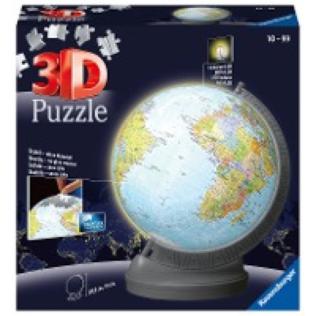 Ravensburger 3D Puzzle 11549 - Globus mit Licht - 540 Teile - Beleuchteter Globus für Erwachsene und Kinder ab 10 Jahren