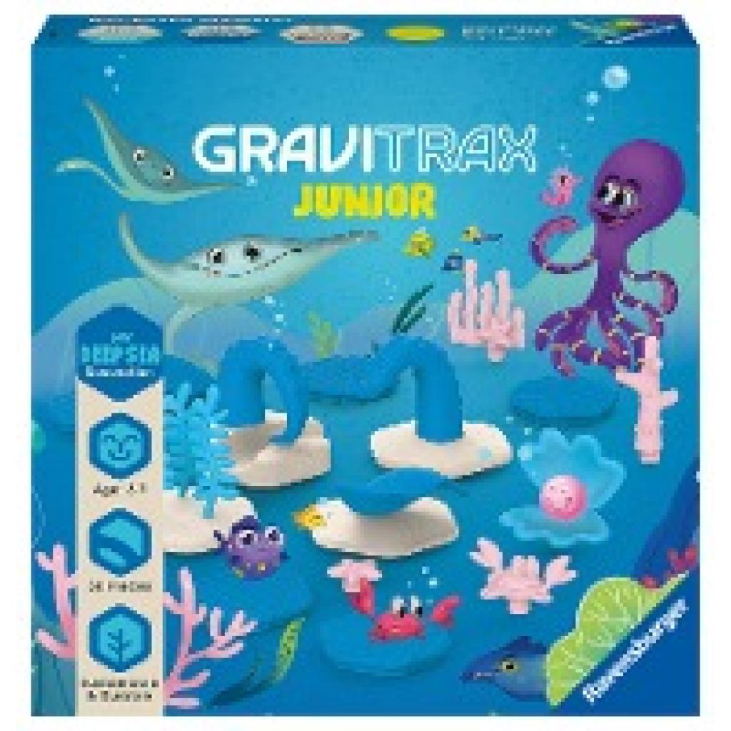 Ravensburger GraviTrax Junior Extension Ocean - Erweiterbare Kugelbahn für Kinder, Murmelbahn aus umweltfreundlichen Mat