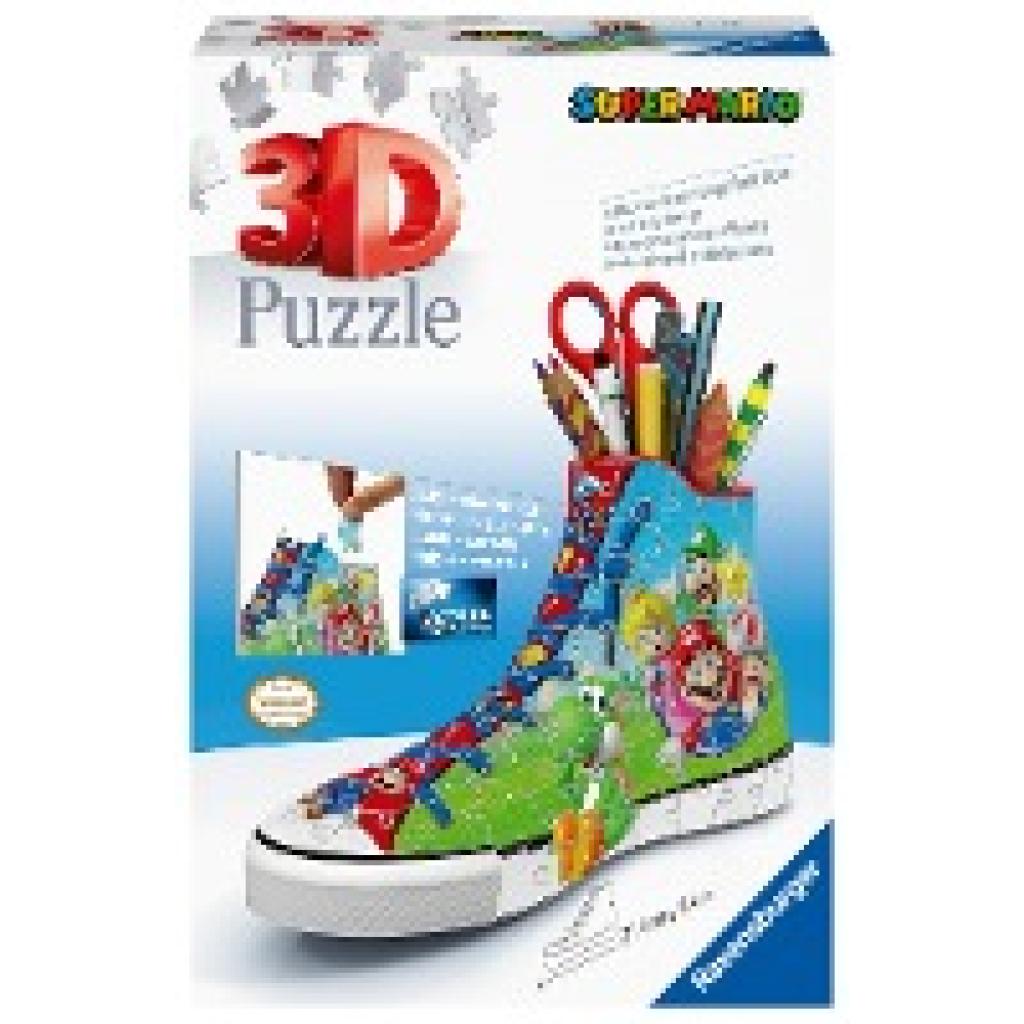 Ravensburger 3D Puzzle Sneaker Super Mario 11267 - praktischer Stiftehalter im Super Mario Design - 108 Teile - ab 8 Jah