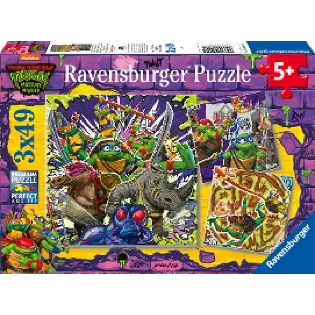 Ravensburger Kinderpuzzle 12004012 - Ninja Turtles - 3x49 Teile Ninja Turtles Puzzle für Kinder ab 5 Jahren