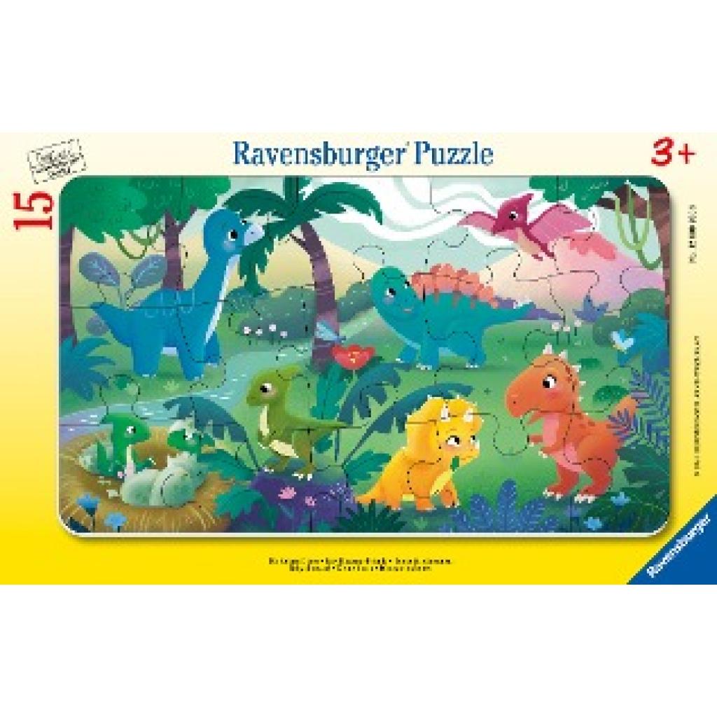 Ravensburger Kinderpuzzle - 12000856 Die kleinen Dinos - 15 Teile Rahmenpuzzle für Kinder ab 3 Jahren