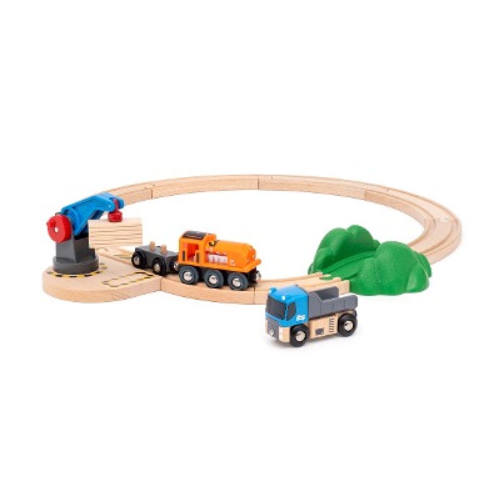 BRIO World - 36028 Starterset Güterzug mit Kran A | Zugset für Kinder ab 3 Jahren