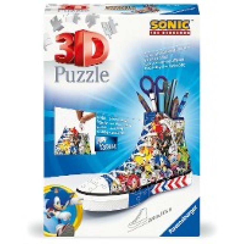 Ravensburger 3D Puzzle 11593 - Sneaker Sonic - Praktischer Stiftehalter - Schreibtisch-Organizer für Erwachsene und Kind