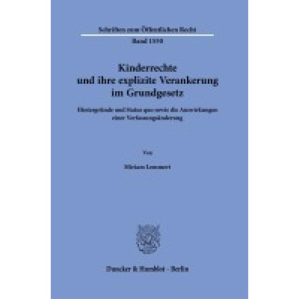 9783428192199 - Lemmert Miriam Kinderrechte und ihre explizite Verankerung im Grundgesetz