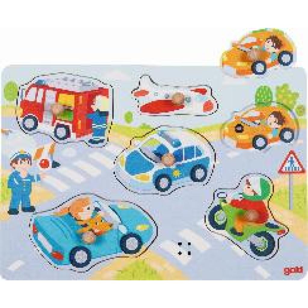 4013594573993 - Wooden Stud Puzzle Vehicles with Sound 6 pcs Holz