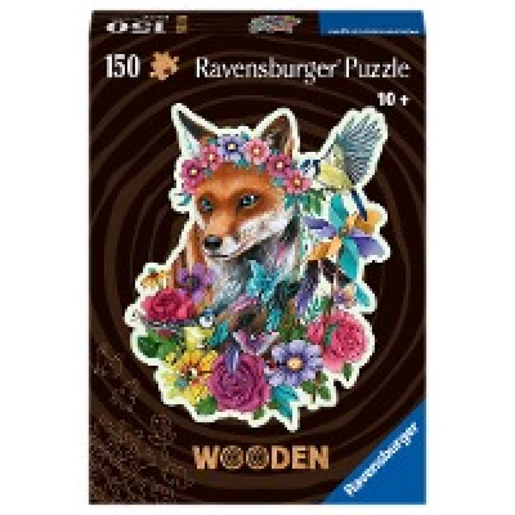 4005556175123 - Ravensburger Puzzle 17512 - Bunter Fuchs - 150 Teile Kontur-Holzpuzzle mit stabilen individuellen Puzzleteilen und 15 kleinen Holzfiguren (Whimsies) für Kinder und Erwachsene ab 10 Jahren