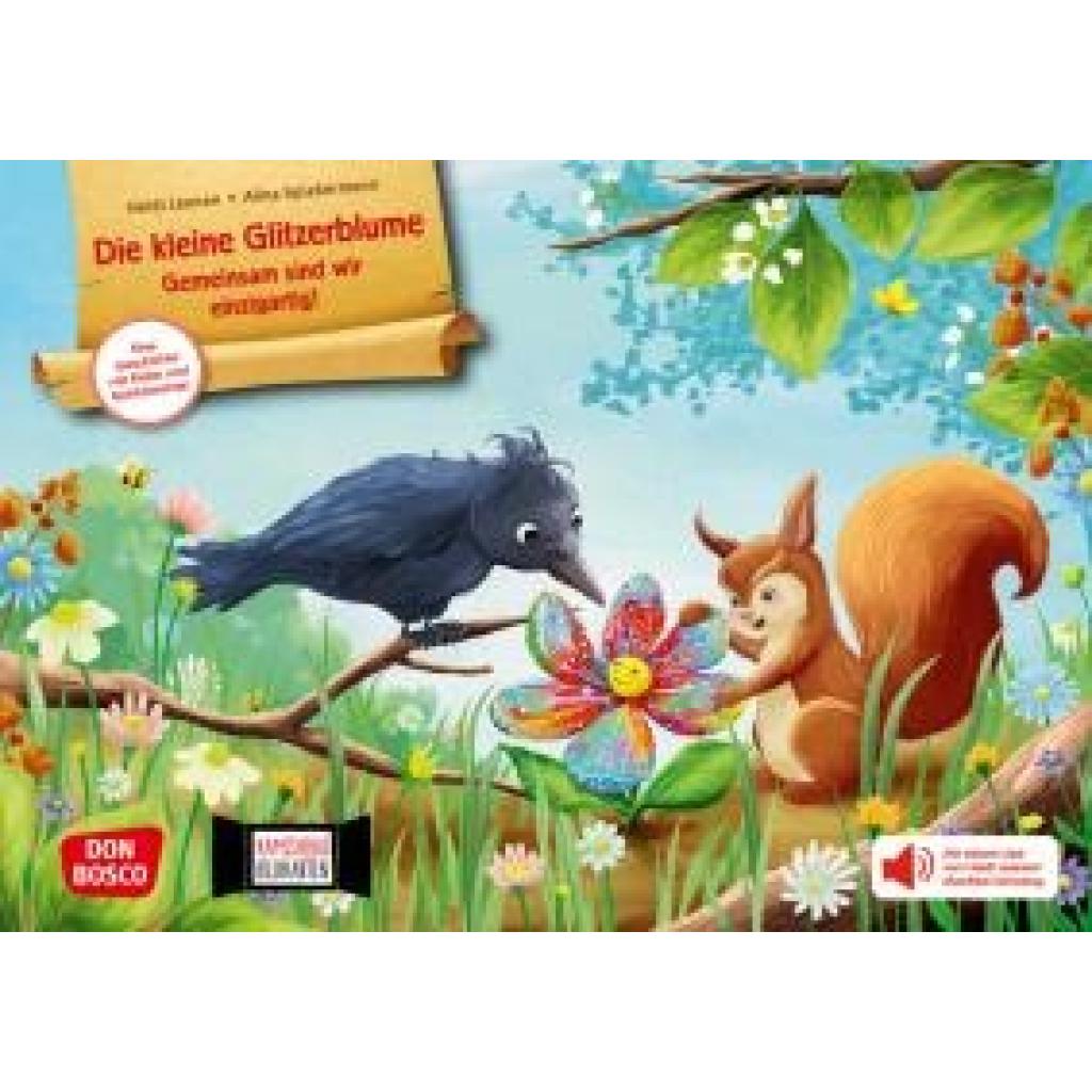 4260694923399 - Leenen Heidi Die kleine Glitzerblume Gemeinsam sind wir einzigartig! Eine Geschichte mit Rabe und Eichhörnchen Kamishibai Bildkartenset