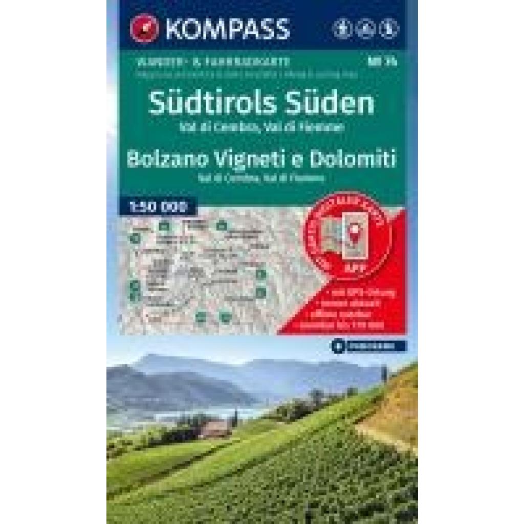 KOMPASS Wanderkarte 74 Südtirols Süden / Bolzano Vigneti e Dolomiti, Val di Cembra, Val di Fiemme 1:50.000