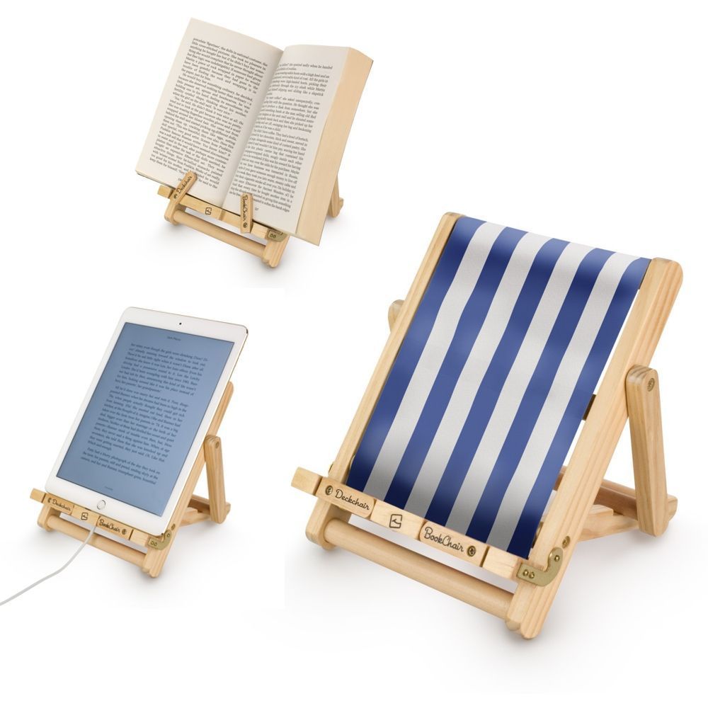 Bookchair (Medium) - Blau-Weiß - Buchständer aus Holz - Leseständer - Für Bücher, E-Reader und Tablets - Lesehilfe - Tablethalter - freihändig Lesen - Geschenk für Leser & Buchliebhaber