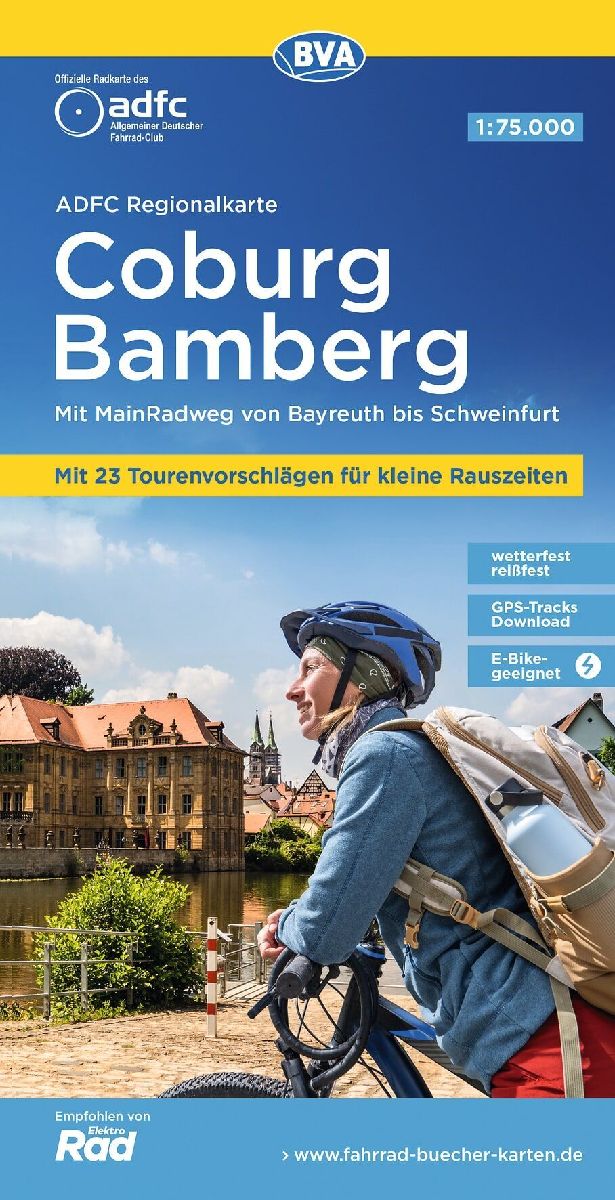 ADFC-Regionalkarte Coburg Bamberg, 1:75.000, mit Tagestourenvorschlägen, reiß- und wetterfest, E-Bike-geeignet, GPS-Tracks Download