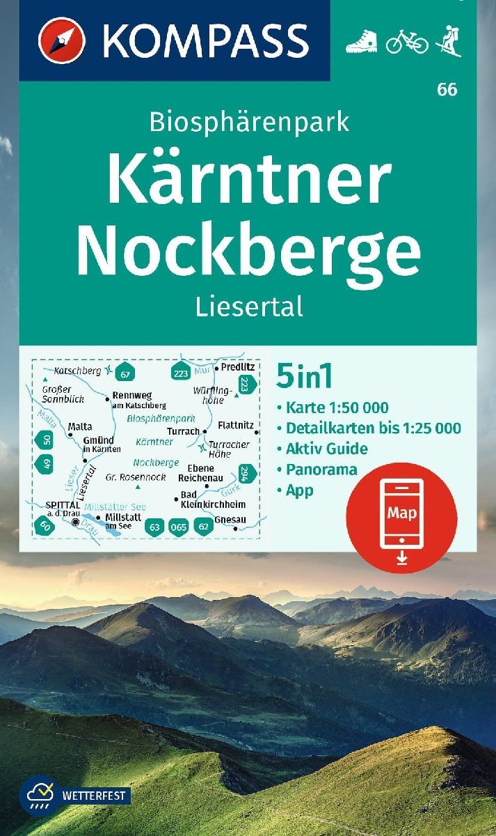 KOMPASS Wanderkarte 66 Biosphärenpark Kärntner Nockberge, Liesertal 1:50.000