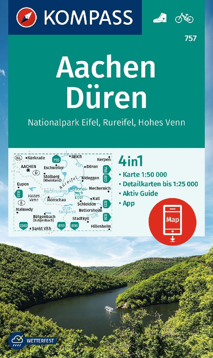 KOMPASS Wanderkarte 757 Aachen, Düren, Nationalpark Eifel, Rureifel, Hohes Venn 1:50.000