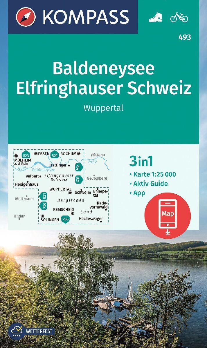 KOMPASS Wanderkarte 493 Baldeneysee, Elfringhauser Schweiz, Wuppertal 1:25.000