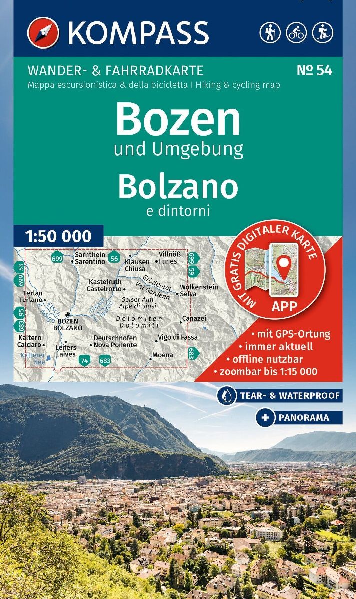 KOMPASS Wanderkarte 54 Bozen und Umgebung / Bolzano e dintorni 1:50.000