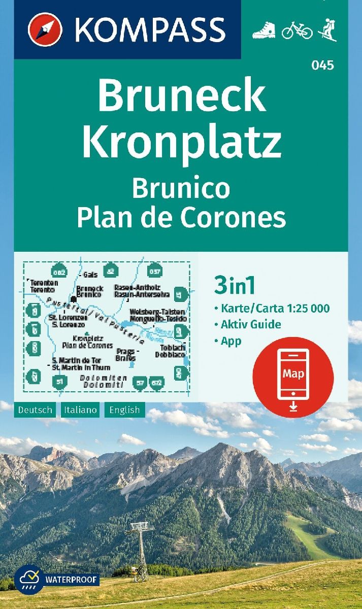 KOMPASS Wanderkarte 045 Bruneck, Kronplatz / Brunico, Plan de Corones 1:25.000