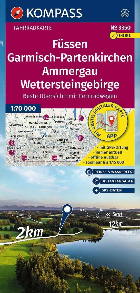 KOMPASS Fahrradkarte 3350 Füssen, Garmisch-Partenkirchen, Ammergau, Wettersteingebirge 1:70.000