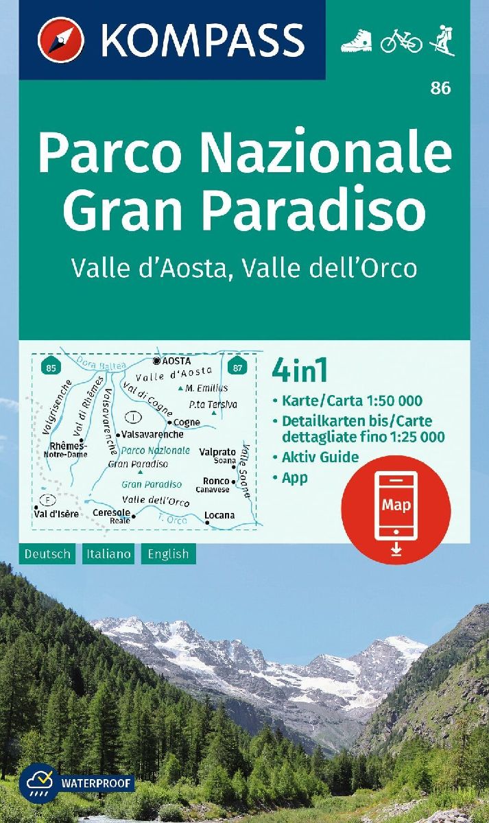 KOMPASS Wanderkarte 86 Parco Nazionale Gran Paradiso, Valle d'Aosta, Valle dell'Orco 1:50.000