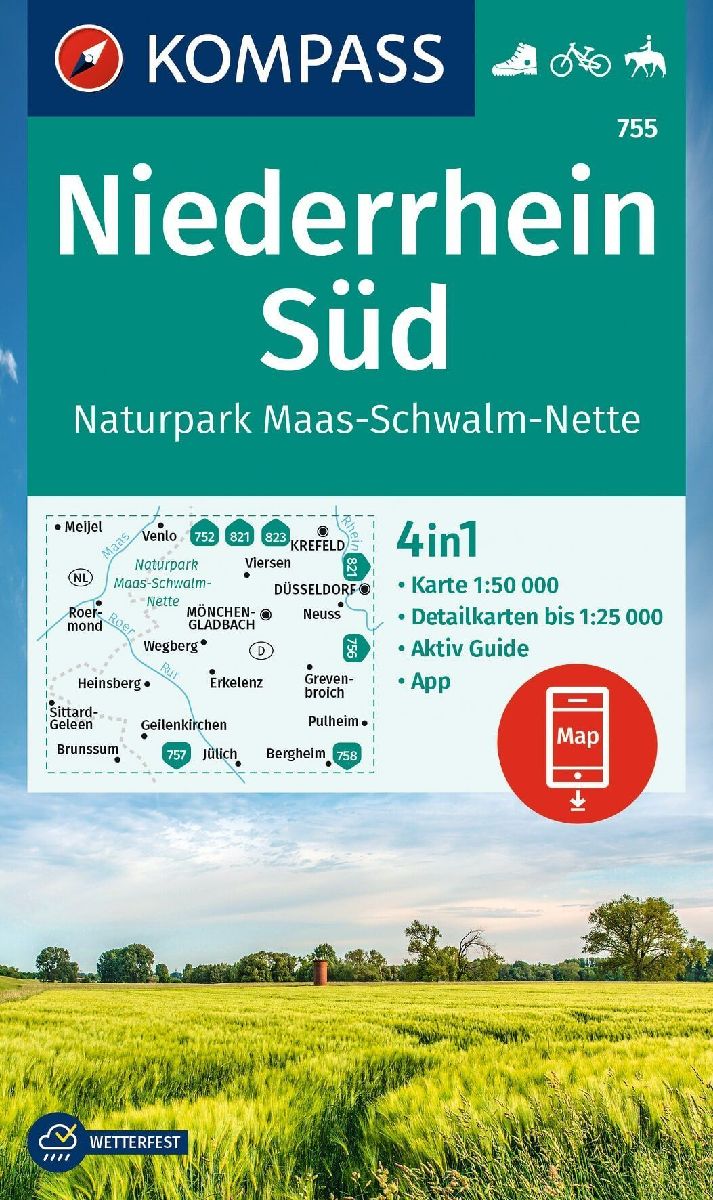 KOMPASS Wanderkarte 755 Niederrhein Süd, Naturpark Maas-Schwalm-Nette 1:50.000