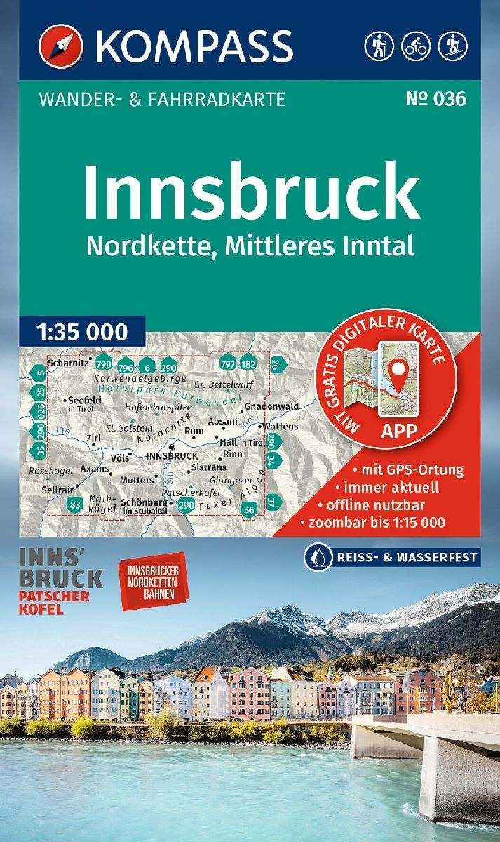 KOMPASS Wanderkarte 036 Innsbruck, Nordkette, Mittleres Inntal 1:35.000