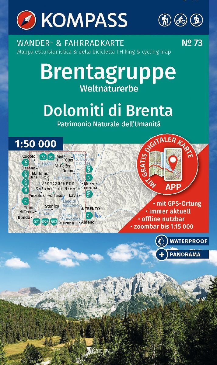 KOMPASS Wanderkarte 73 Brentagruppe, Weltnaturerbe / Dolomiti di Brenta 1:50.000