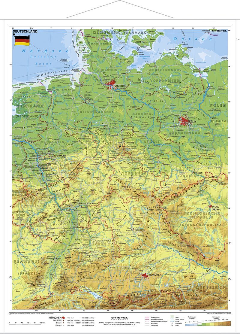 Deutschland physisch im Miniformat 1 : 1 700 000. Wandkarte