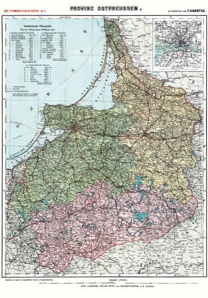 Historische Karte: Provinz Ostpreussen um 1910 (Plano)