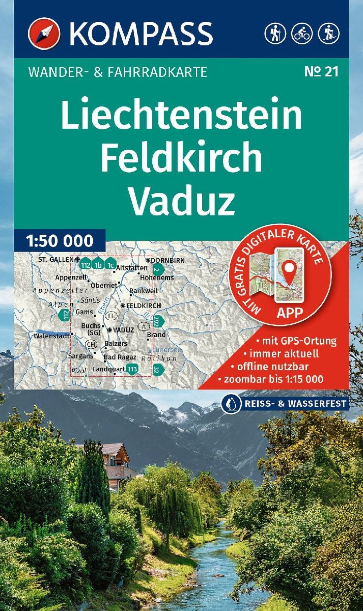 KOMPASS Wanderkarte 21 Liechtenstein, Feldkirch, Vaduz 1:50.000