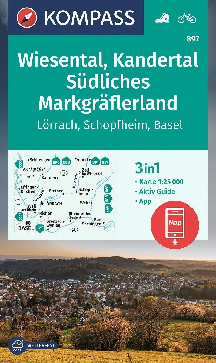 KOMPASS Wanderkarte 897 Wiesental, Kandertal, Südliches Markgräflerland, Lörrach, Schopfheim, Basel 1:25.000