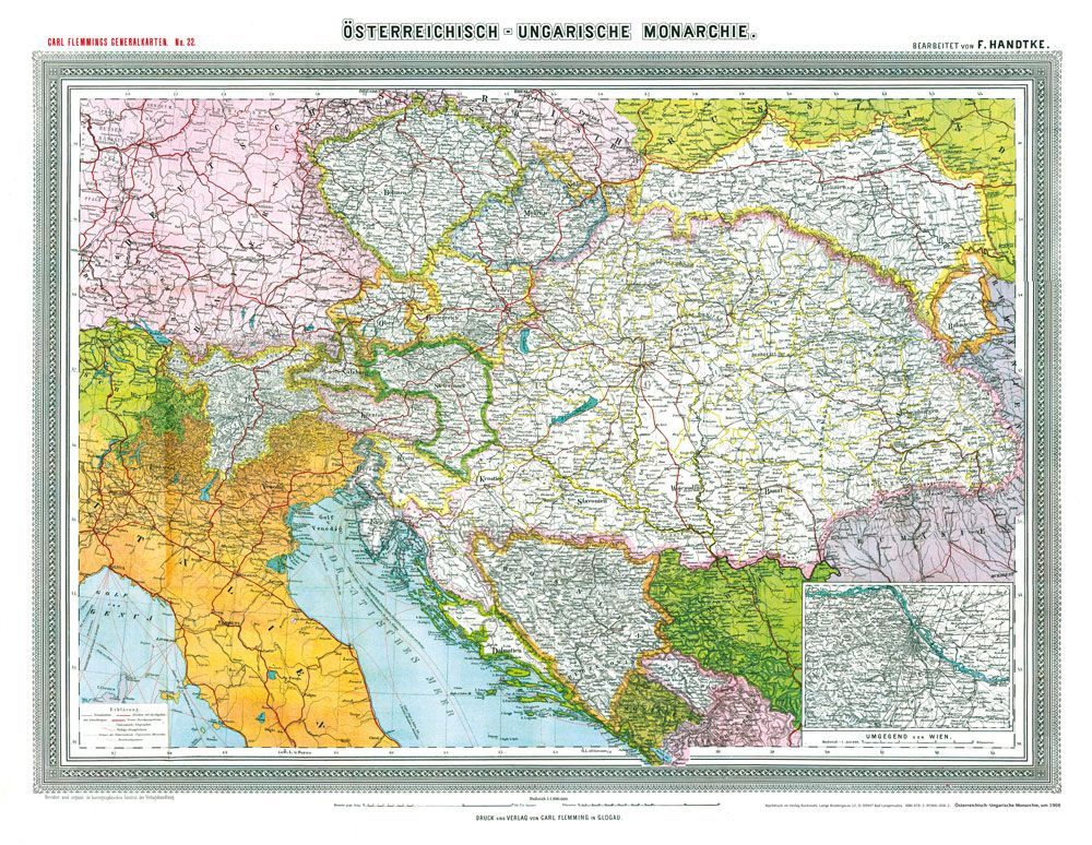 Hist. Karte: ÖSTERREICHISCH-UNGARISCHE MONARCHIE, um 1908 (gerollt)