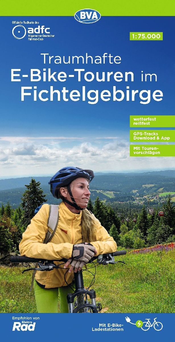 ADFC-Regionalkarte Traumhafte E-Bike-Touren im Fichtelgebirge, 1:75.000, mit Tagestourenvorschlägen, reiß- und wetterfest, GPS-Tracks Download