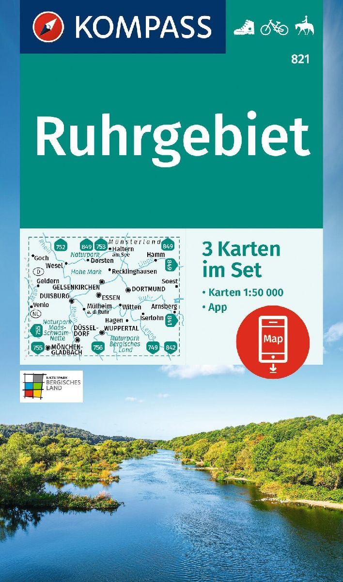 KOMPASS Wanderkarten-Set 821 Ruhrgebiet (3 Karten) 1:50.000