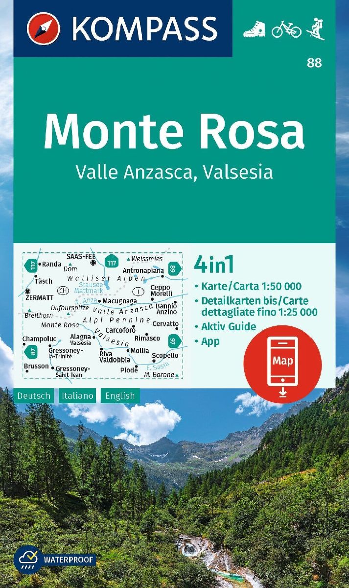 KOMPASS Wanderkarte 88 Monte Rosa, Valle Anzasca, Valsesia 1:50.000