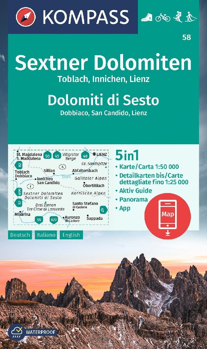 KOMPASS Wanderkarte 58 Sextner Dolomiten, Toblach, Innichen, Lienz / Dolomit di Sesto, Dobbiaco, San Candido, Lienz 1:50.000