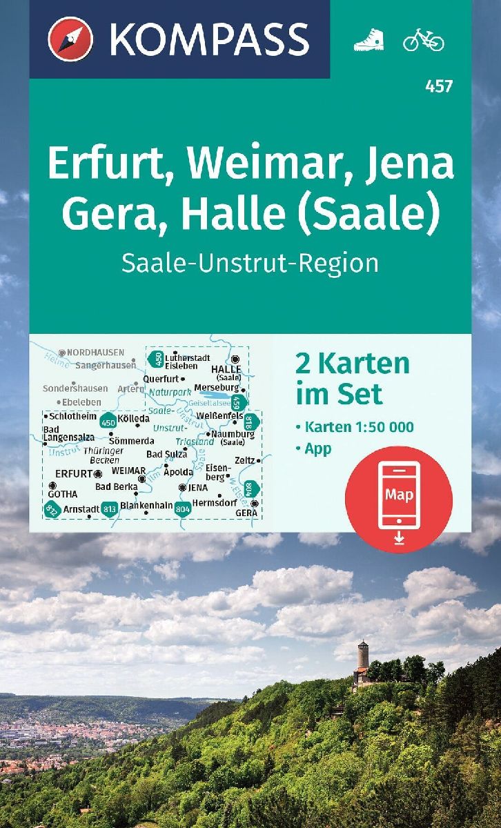 KOMPASS Wanderkarten-Set 457 Erfurt, Weimar, Jena, Gera, Halle (Saale) (2 Karten) 1:50.000