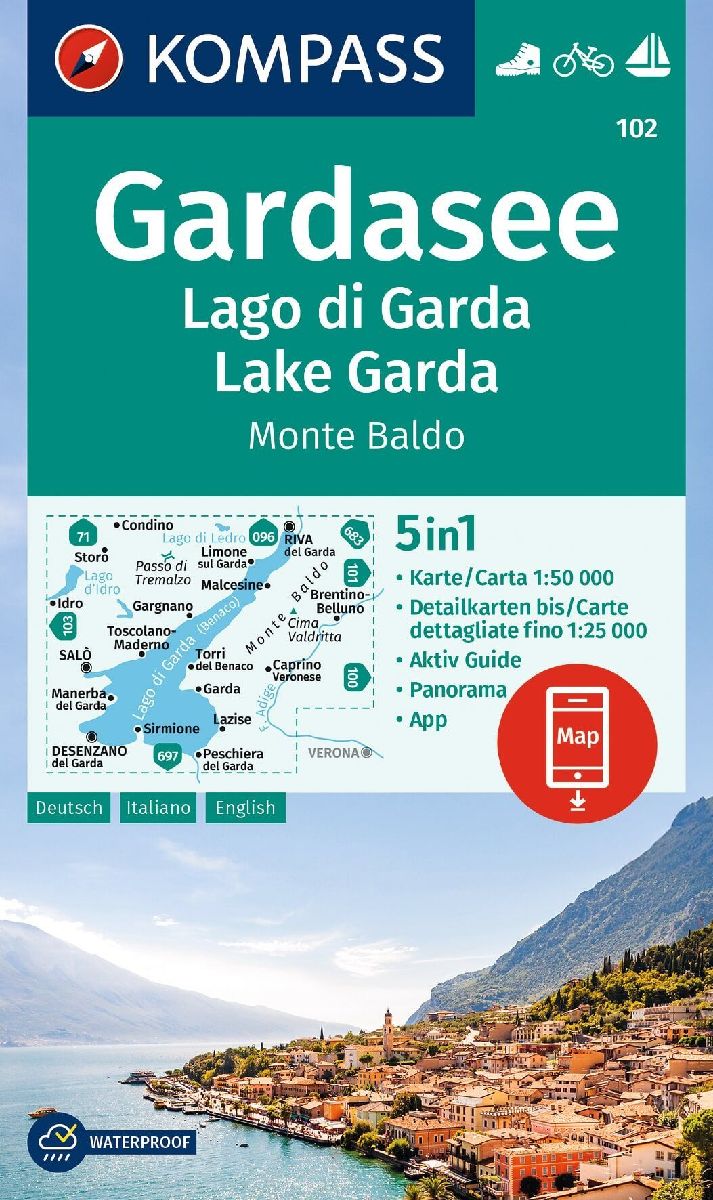 KOMPASS Wanderkarte 102 Gardasee, Lago di Garda, Lake Garda, Monte Baldo 1:50.000