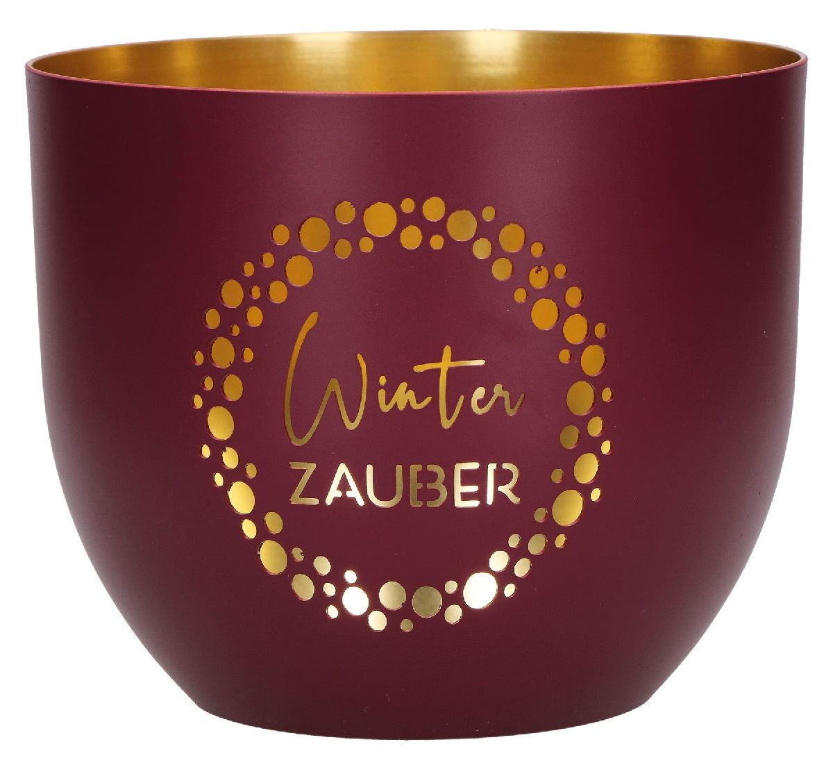 Butzon & Bercker Metall-Windlicht Ø 11 cm Winterzauber - dunkelrot-matt, durchbrochenes Motiv, innen goldveredelt, Lieferung in Geschenkverpackung