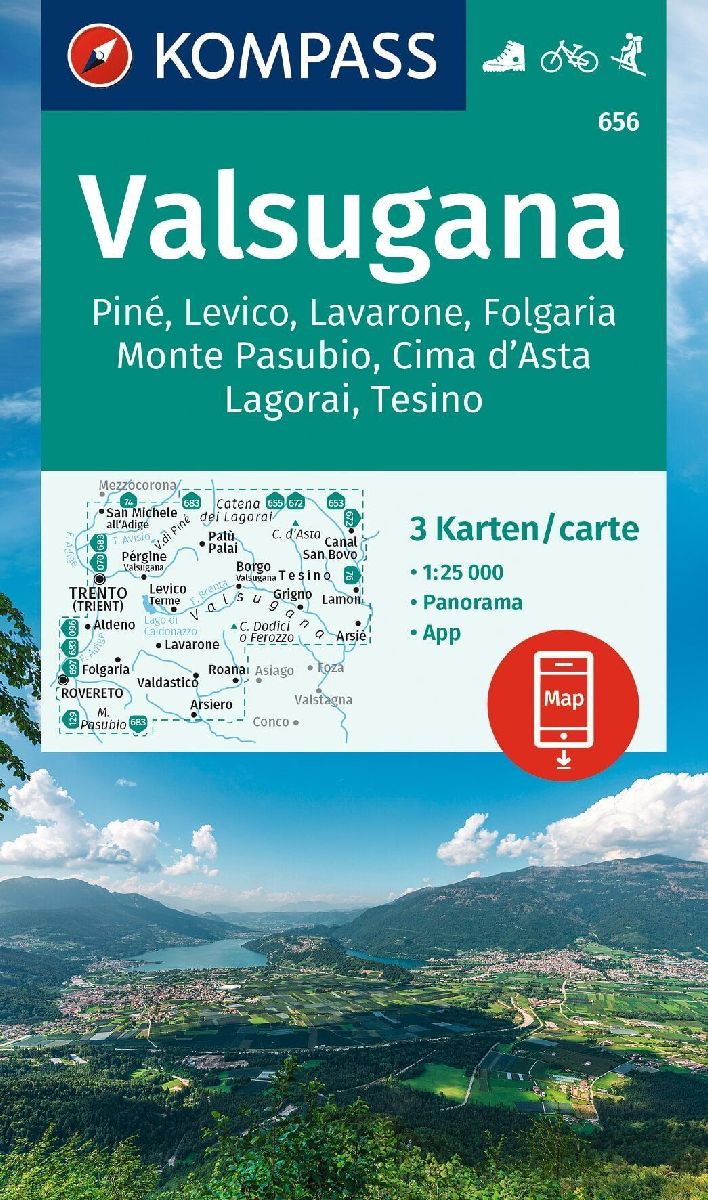 KOMPASS Wanderkarten-Set 656 Valsugana, Pine, Levico, Lavarone, Folgaria, Monte Pasubio, Cima d'Asta, Lagorai, Tesino (3 Karten) 1:25.000