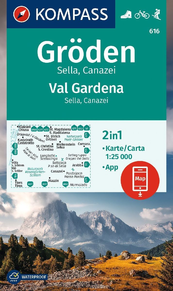 KOMPASS Wanderkarte 616 Gröden / Val Gardena, Sella, Canazei 1:25.000