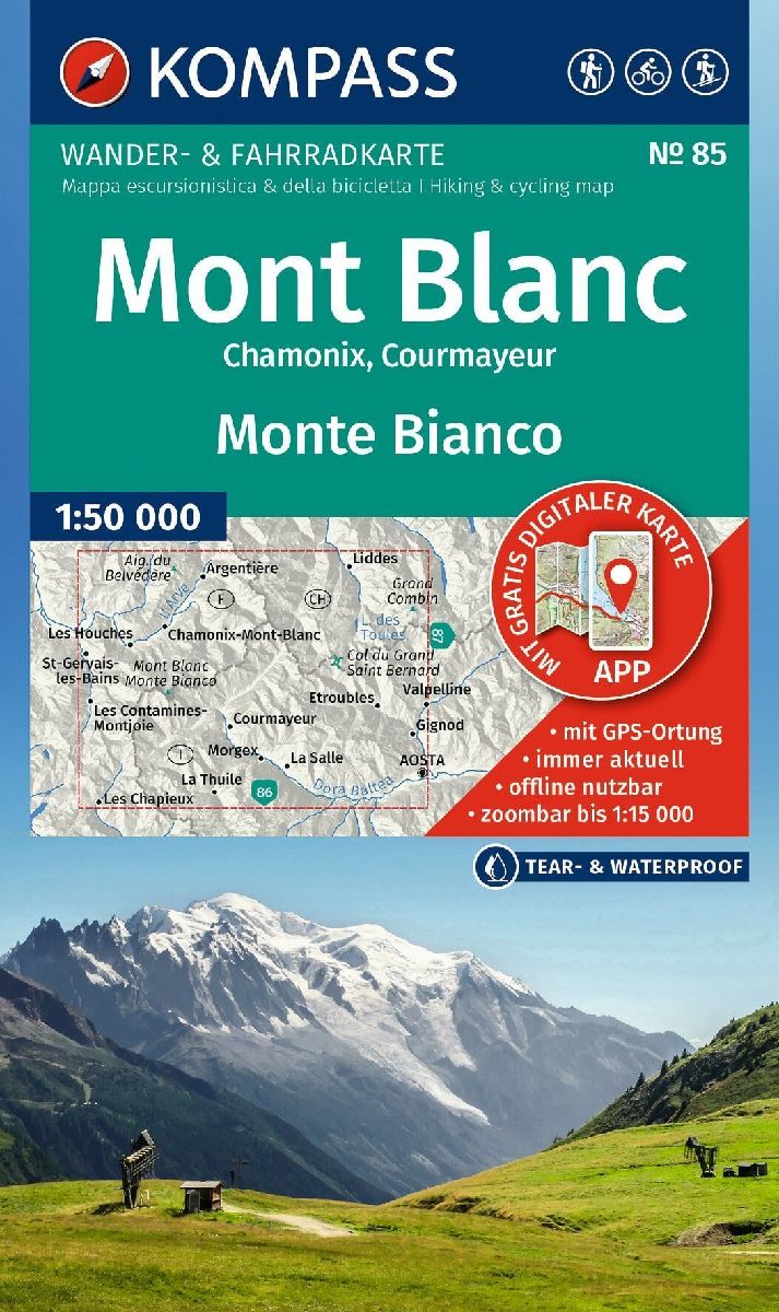 KOMPASS Wanderkarte 85 Mont Blanc / Monte Bianco 1:50.000
