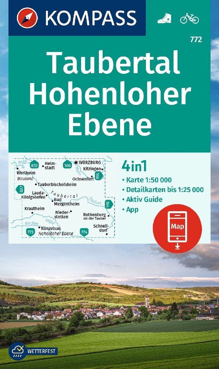 KOMPASS Wanderkarte 772 Taubertal, Hohenloher Ebene 1:50.000