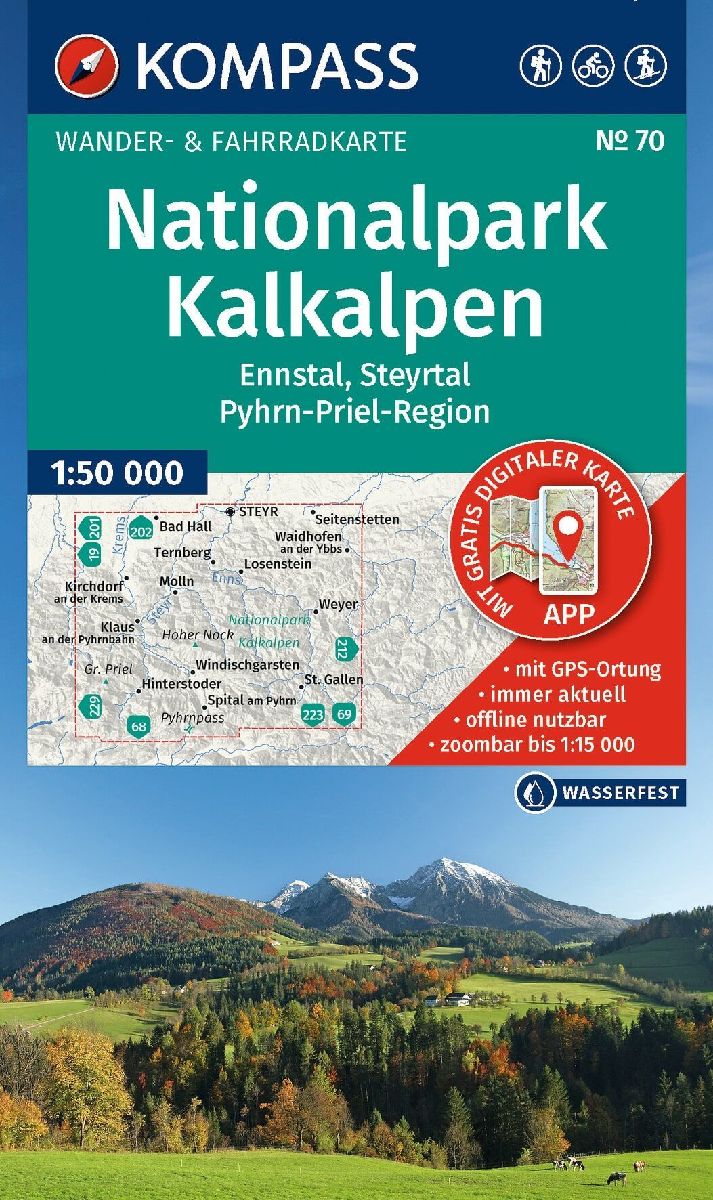 KOMPASS Wanderkarte 70 Nationalpark Kalkalpen, Ennstal, Steyrtal, Pyhrn-Priel-Region 1:50.000
